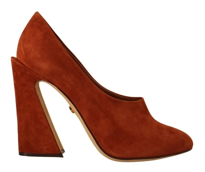 Shop Dolce & Gabbana Suede Leather Block Heels Pumps Women's Shoes In Brown