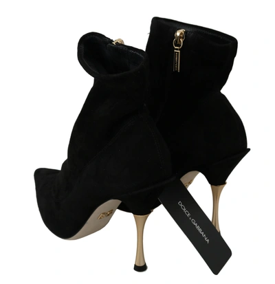 Shop Dolce & Gabbana Suede  Heels Ankle Boots Women's Shoes In Black