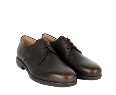 Shop Ferragamo Men's Pebble Leather Oxford Shoes In Brown