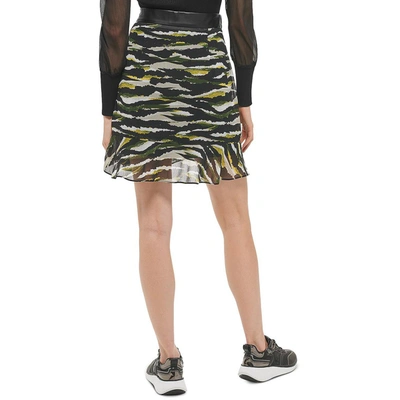 Shop Dkny Womens Animal Print Ruffled Mini Skirt In Black