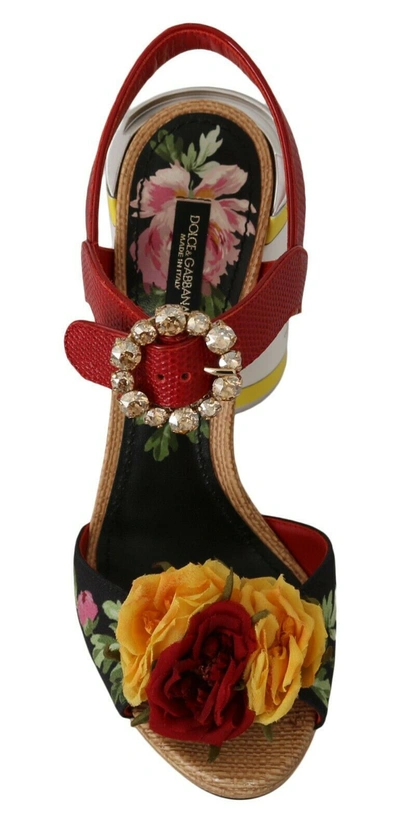 Shop Dolce & Gabbana Floral-embellished Cylindrical Heels Amore Women's Sandals In Multi