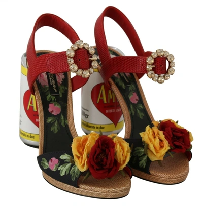 Shop Dolce & Gabbana Floral-embellished Cylindrical Heels Amore Women's Sandals In Multi