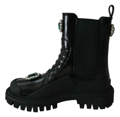Shop Dolce & Gabbana Leather Crystal Combat Women's Boots In Black