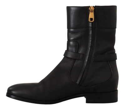 Shop Dolce & Gabbana Leather Flats Logo Short Boots Women's Shoes In Black