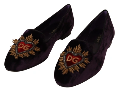 Shop Dolce & Gabbana Velvet Dg Heart Loafers Flats Women's Shoes In Purple