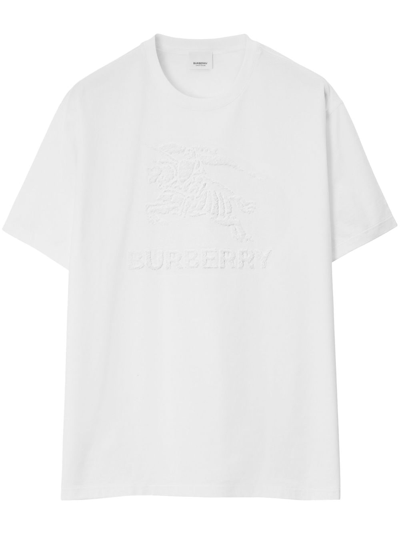 Shop Burberry Jacquard Logo-embossed Cotton T-shirt In White