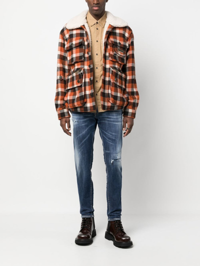 Shop Dsquared2 Check-print Shearling Jacket In Braun
