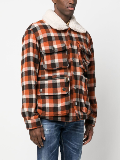 Shop Dsquared2 Check-print Shearling Jacket In Braun