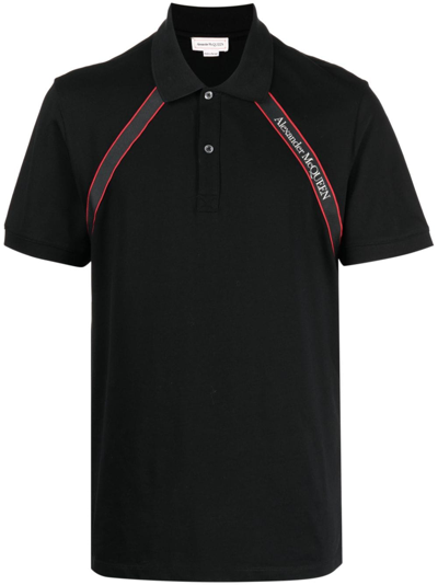 Shop Alexander Mcqueen Logo-tape Cotton Polo Shirt In Schwarz