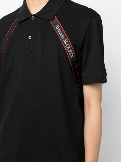 Shop Alexander Mcqueen Logo-tape Cotton Polo Shirt In Schwarz