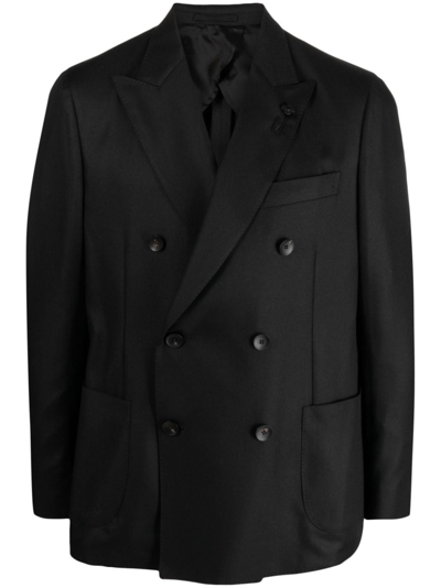 Shop Lardini Peak-lapels Double-breasted Blazer In Schwarz