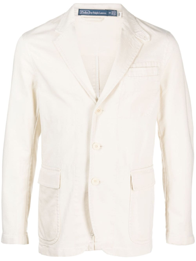 Shop Polo Ralph Lauren Single-breasted Cotton Blazer In Neutrals