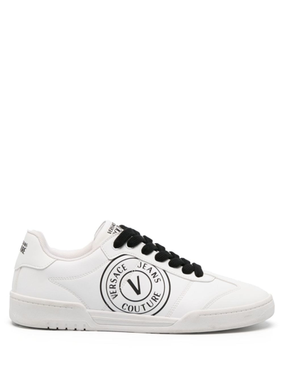 Shop Versace Jeans Couture Brooklyn V-emblem Sneakers In Weiss