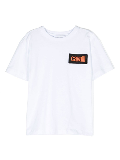 Shop Roberto Cavalli Junior Crewneck Cotton T-shirt In White