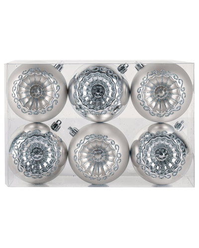 First Traditions Set Of 6 10in Silver Ball Shatterproof Bauble Ornaments In Silver