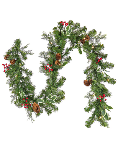 Shop First Traditions 6'x8in Mixed Tip Garland With 30 Warm White With Battery Operated Led Lights & Time In Green