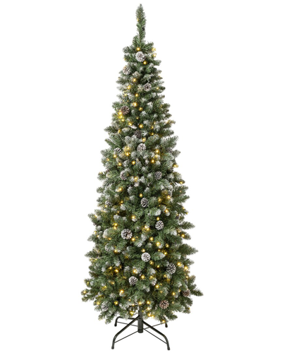 Shop First Traditions 6ft Oakley Hills Snow Slim Tree With 250 Warm White Led Lights In Green