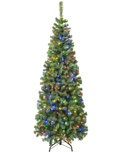 First Traditions 6ft Sagamore Slim Tree With 400 Multi Led Lights In Green