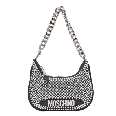 Shop Moschino Logo Plaque Zip In Black