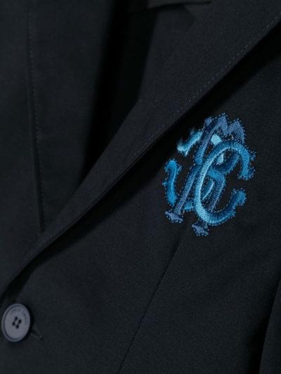 Shop Roberto Cavalli Junior Embroidered-logo Single-breasted Blazer In Blue