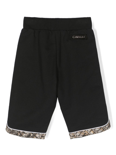 Shop Roberto Cavalli Junior Abstract-print Panelled Cotton Shorts In Black