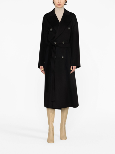Shop Sportmax Double-breasted Virgin Wool-cashmere Trench Coat In Black