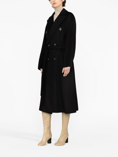 Shop Sportmax Double-breasted Virgin Wool-cashmere Trench Coat In Black