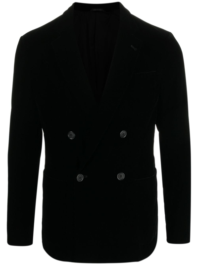 Shop Giorgio Armani Double-breasted Velvet Blazer In Black