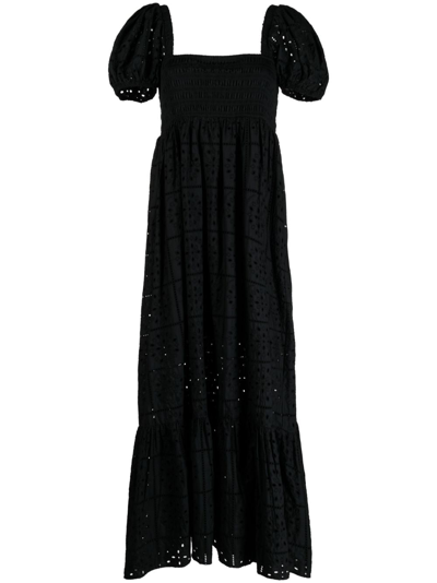 Shop Ganni Broderie-anglaise Plissé Maxi Dress In Black
