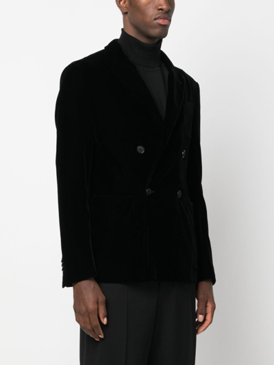 Shop Giorgio Armani Double-breasted Velvet Blazer In Black