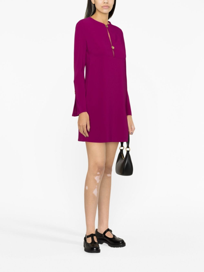 Shop Pinko Button-detail Long-sleeve Minidress In Purple