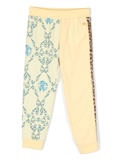 Shop Roberto Cavalli Junior Logo-print Cotton Trousers In Yellow