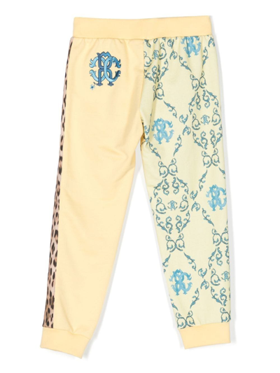 Shop Roberto Cavalli Junior Logo-print Cotton Trousers In Yellow