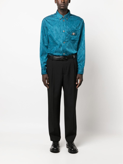 Shop Versace Barocco Silhouette Jacquard Overshirt In Blue