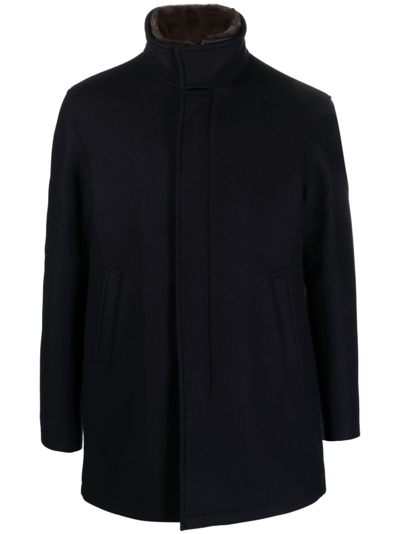 Shop Herno High-neck Concealed-fastening Coat In Blue
