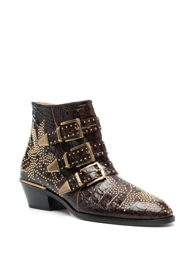 Shop Chloé Susanna 50mm Studded Ankle Boots In Brown