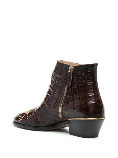 Shop Chloé Susanna 50mm Studded Ankle Boots In Brown