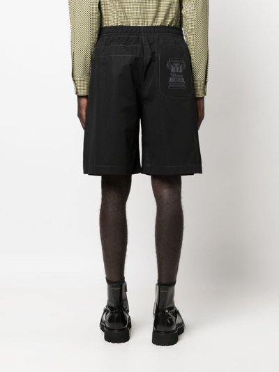 Shop Versace La Colonna Embroidered Track Shorts In Black