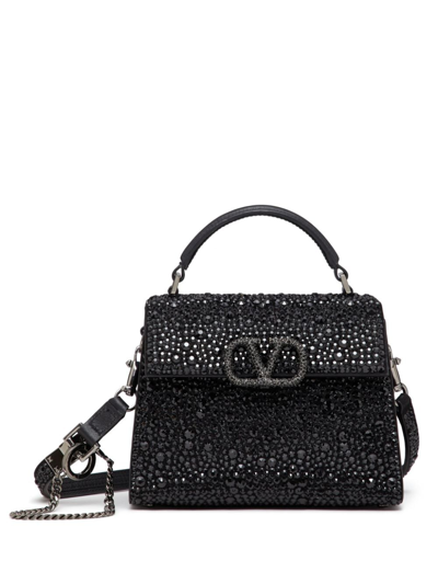 Valentino Garavani Vsling Crystal-embellished Leather Tote Bag In Black