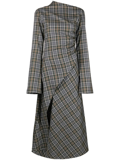 Shop Jade Cropper Checked Asymmetric Midi Dress In Grey