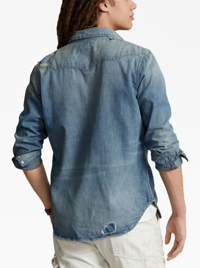 Shop Polo Ralph Lauren Western Cotton Shirt In Blue