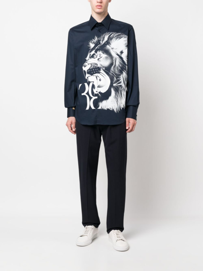 Shop Billionaire Lion-print Long-sleeve Shirt In Blue