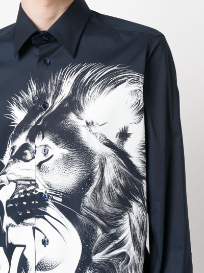 Shop Billionaire Lion-print Long-sleeve Shirt In Blue