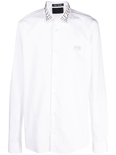 Shop Philipp Plein Sugar Daddy Studded-collar Shirt In White