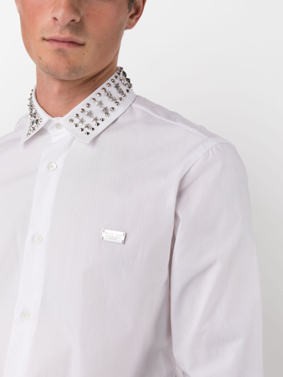 Shop Philipp Plein Sugar Daddy Studded-collar Shirt In White