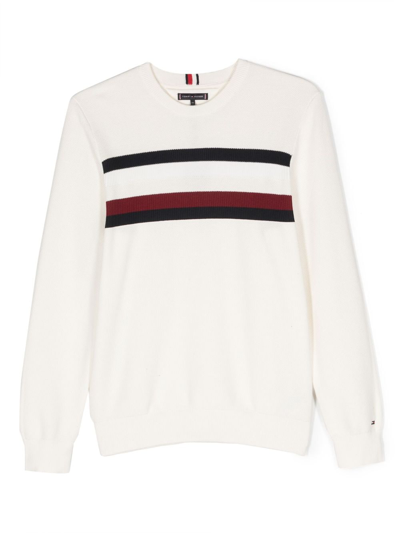 Shop Tommy Hilfiger Junior Stripe-detail Cotton Sweatshirt In White