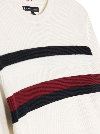 Shop Tommy Hilfiger Junior Stripe-detail Cotton Sweatshirt In White