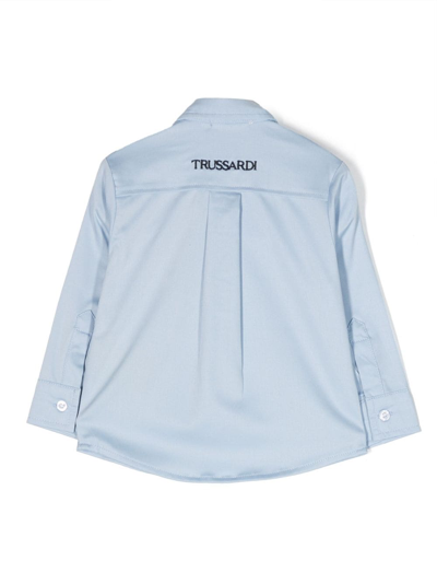 Shop Trussardi Junior Logo-embroidered Cotton Shirt In Blue