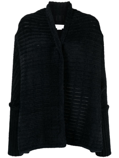 Shop Genny Faux-fur Trim High-low Cardigan In Black