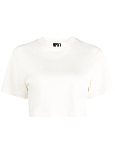 Shop Heron Preston Hpny Logo-embroidered Cropped T-shirt In White